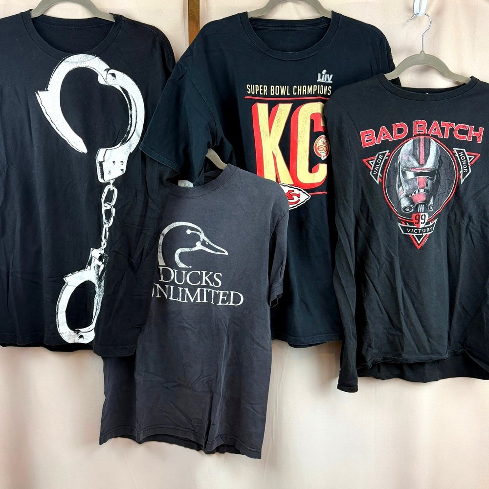 Mens T-Shirt Lot (4) CHIEFS DUCKS HUNTING STAR WARS Black Cotton Reseller Bundle